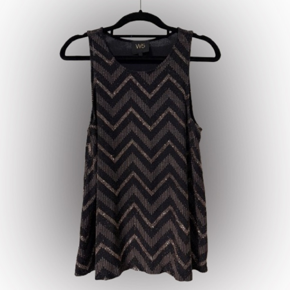 W5 Women's Black and Gold Sparkly Chevron Top